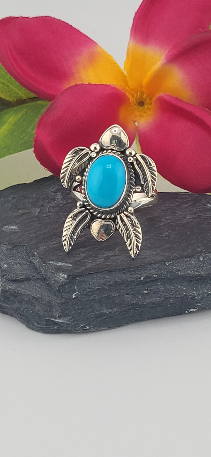 Turquoise and 925 Sterling Silver Turtle Ring Size 8