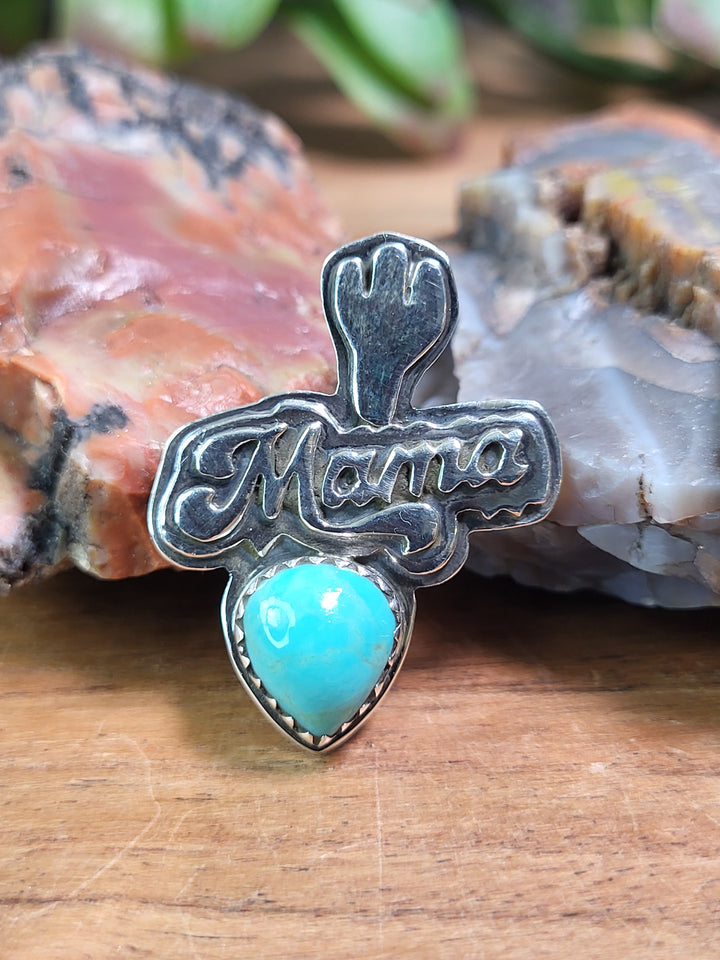 Natural Turquoise Mama Pendant 925 Sterling Silver