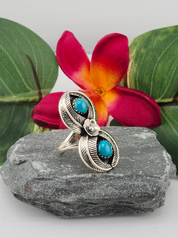 2 Stone Turquoise Ring Size 8
