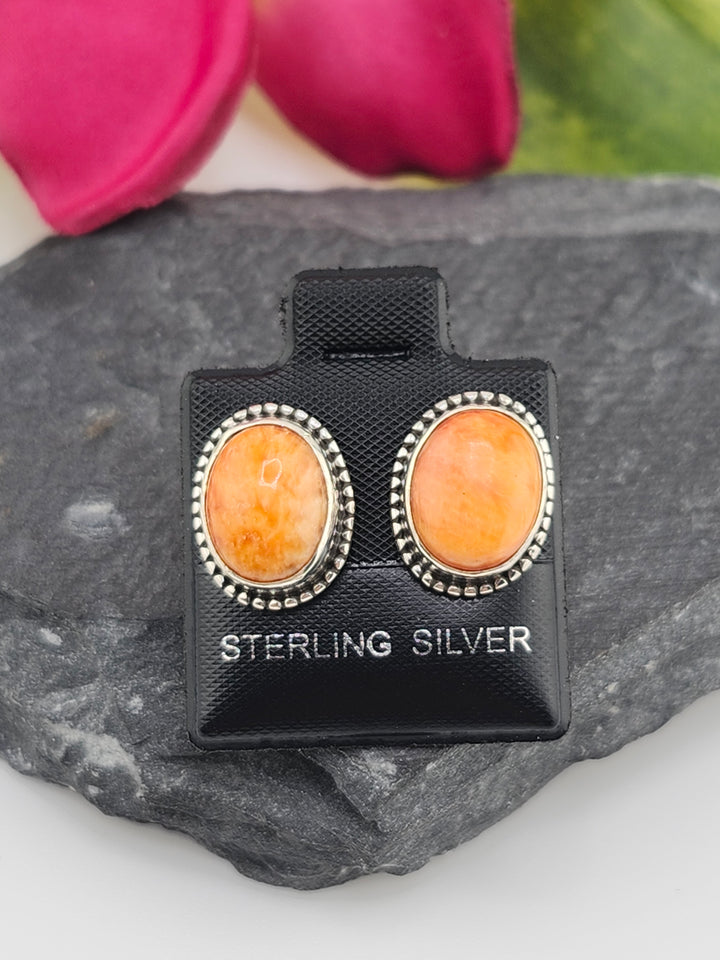 Orange Spiny Oyster Oval Stud Earrings