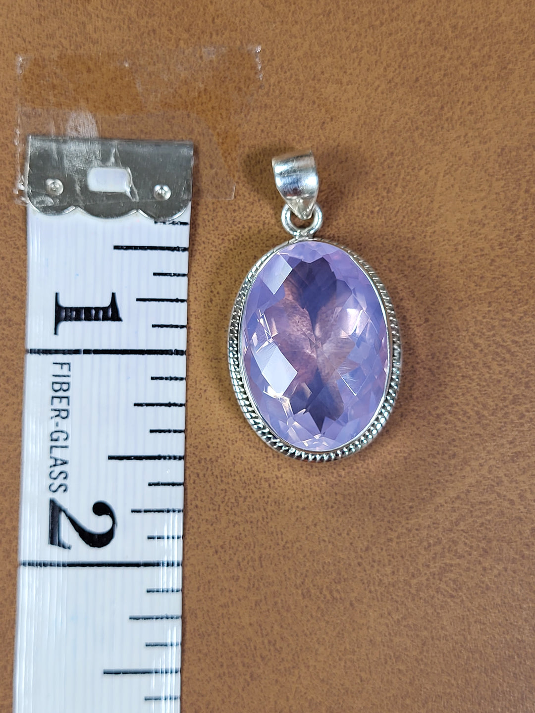 Natural Lavender Quartz 925 Sterling Silver Rose Cut Pendant - 1 1/2"