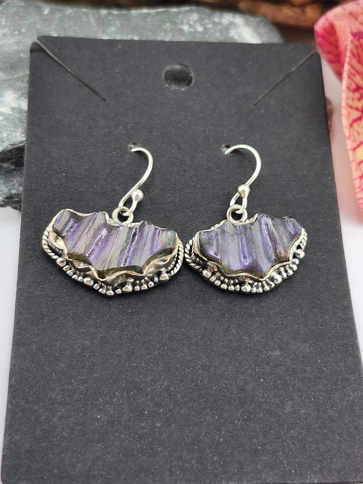 Purple Labradorite Bat Dangle Earrings