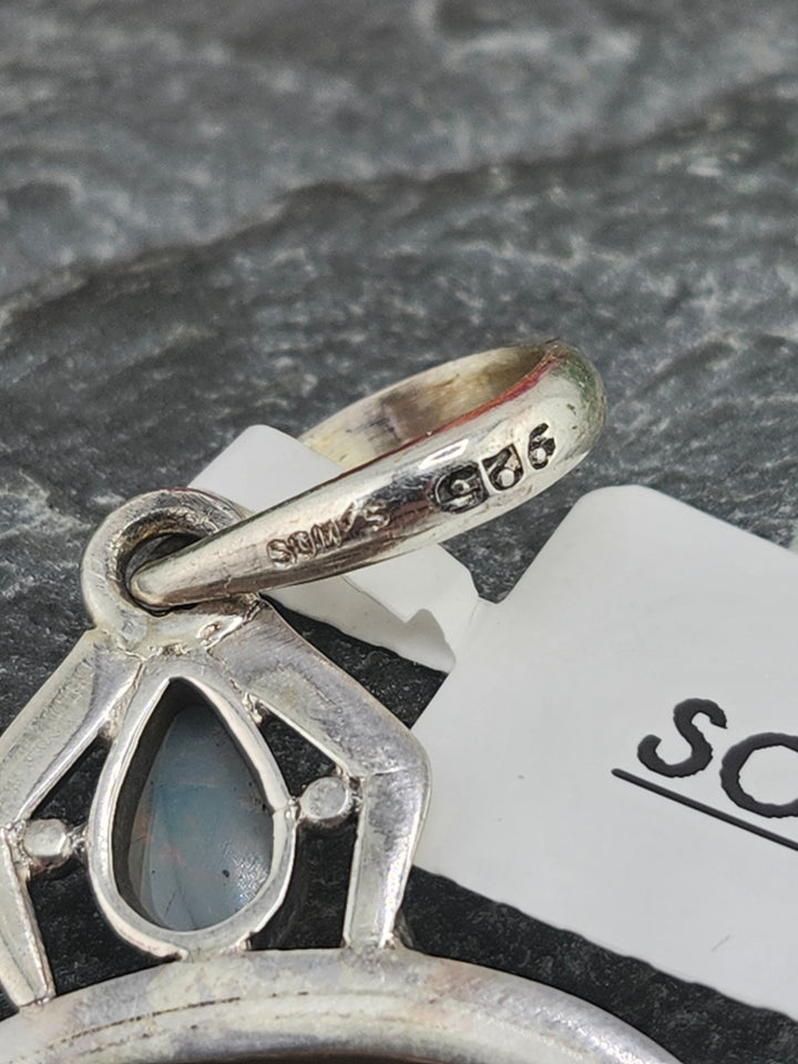Designer SOMS Ethiopian Opal/Picture Jasper/Baltic Amber and 925 Sterling Silver Pendant