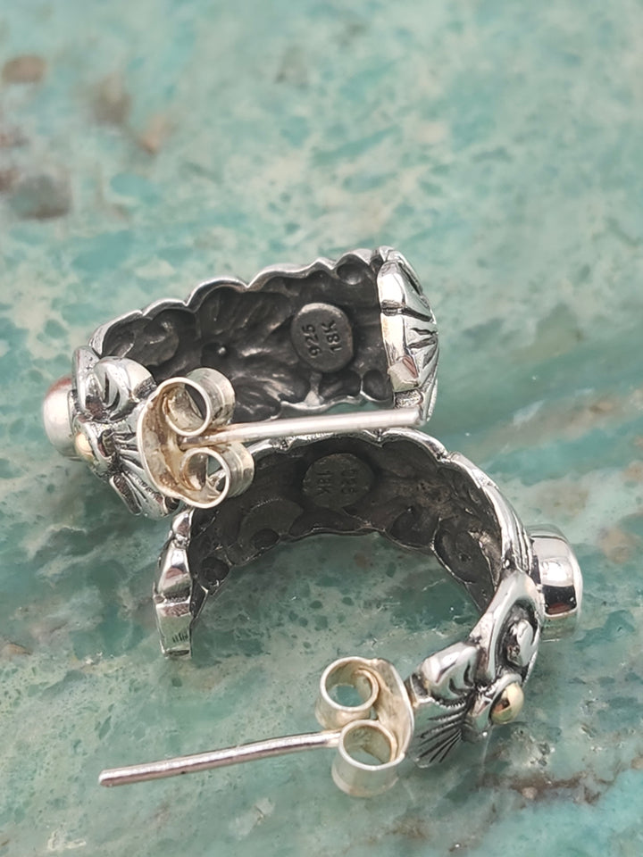 Bali 925 Sterling Silver/18k and Peridot Stud Hoop Earrings