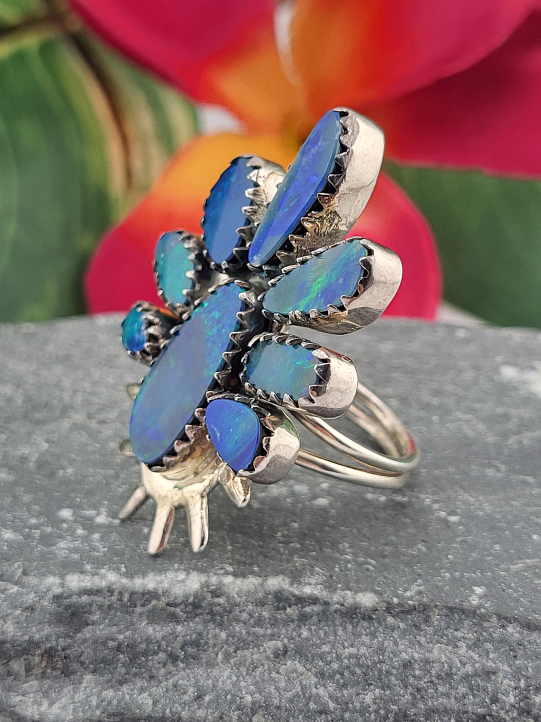 Australian Opal Doublet Cluster Ring Size 7