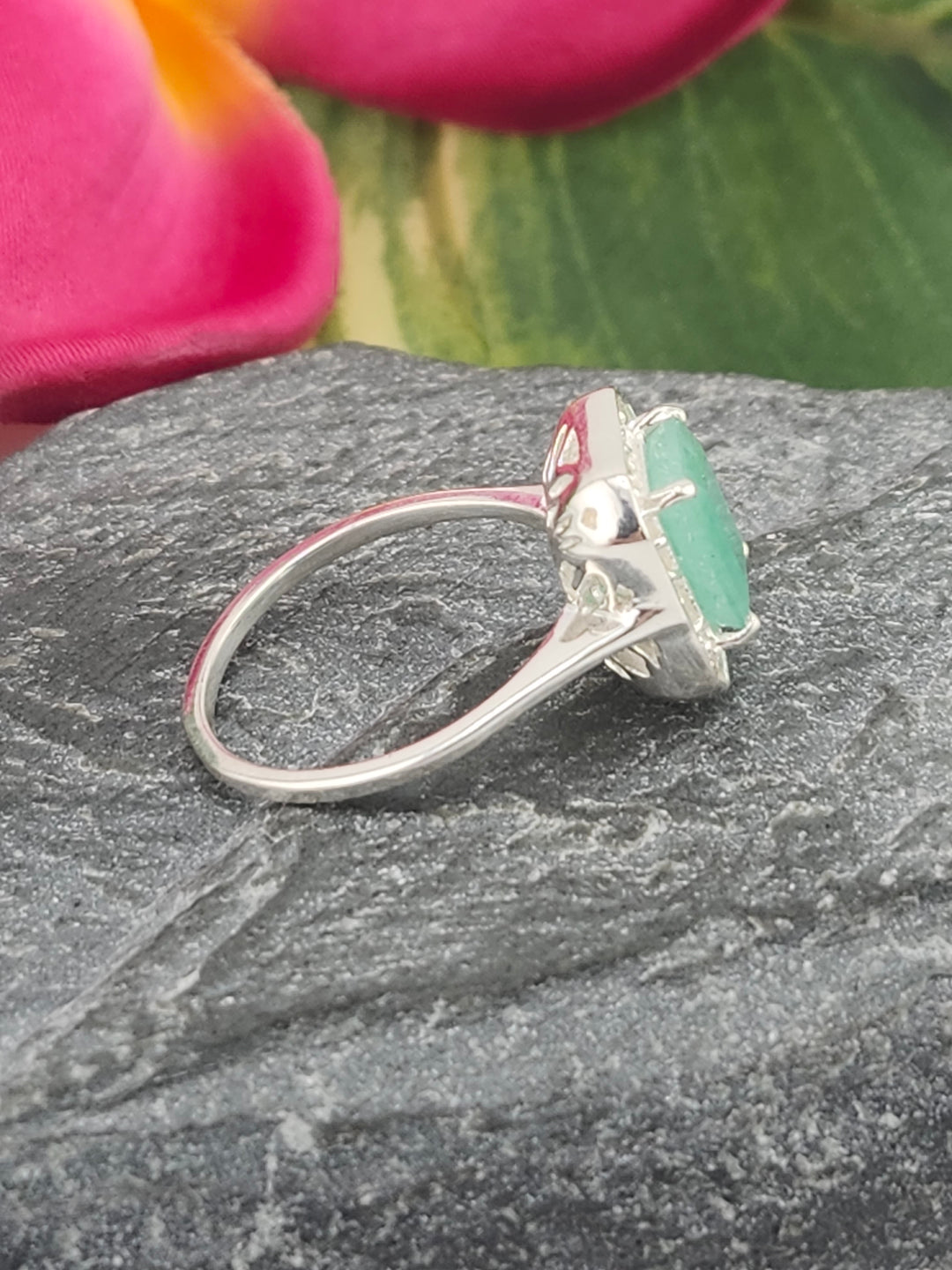 Zambian Emerald/Cubic Zirconia 925 Sterling Silver Ring - Size 5