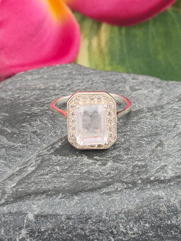 Morganite/Cubic Zirconia 925 Sterling Silver Ring - Size 5