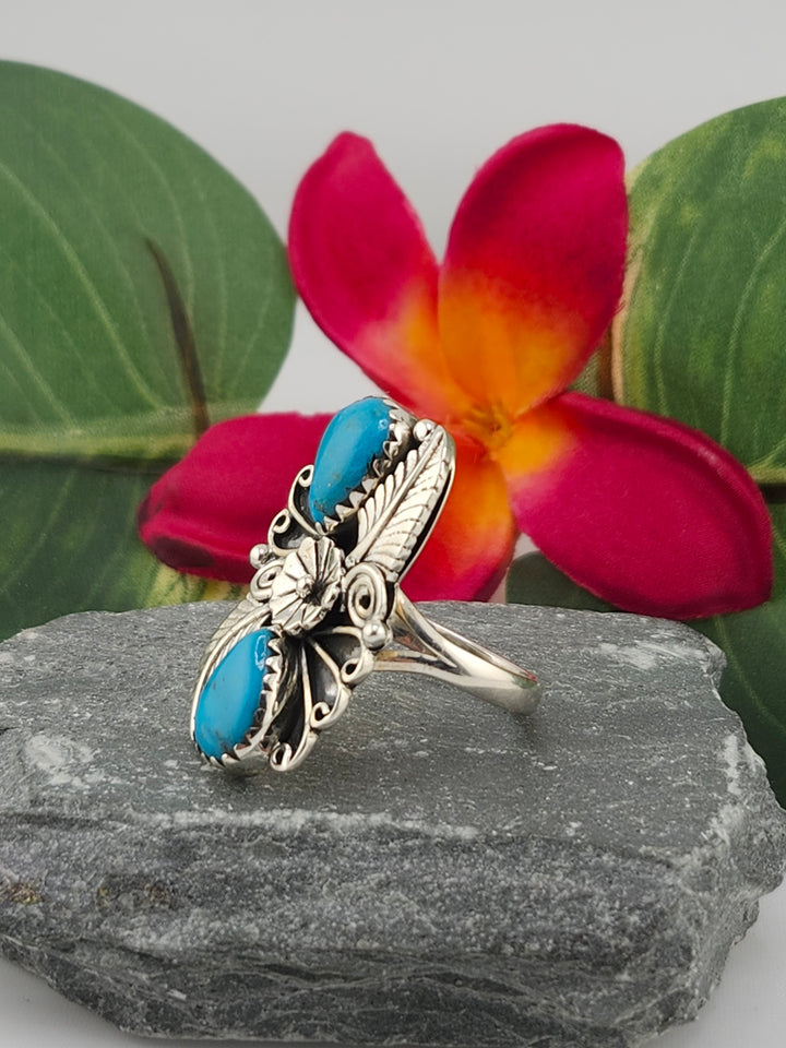 2 Stone Turquoise Ring Size 11.25