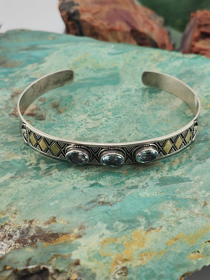 Bali 18K Gold Accented Triple Topaz Cuff