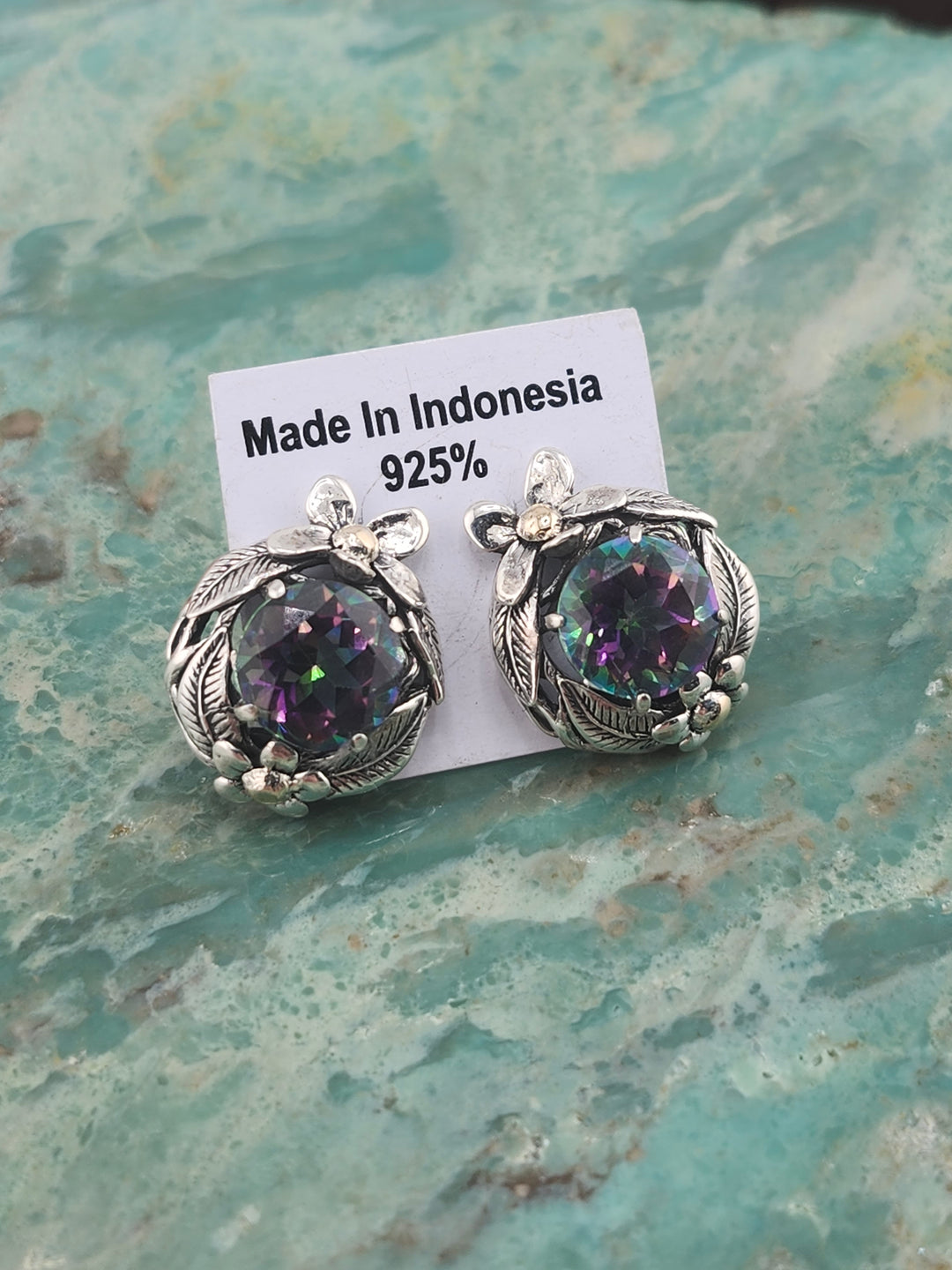 Bali 925 Sterling Silver/18k and Mystic Topaz Stud Earrings