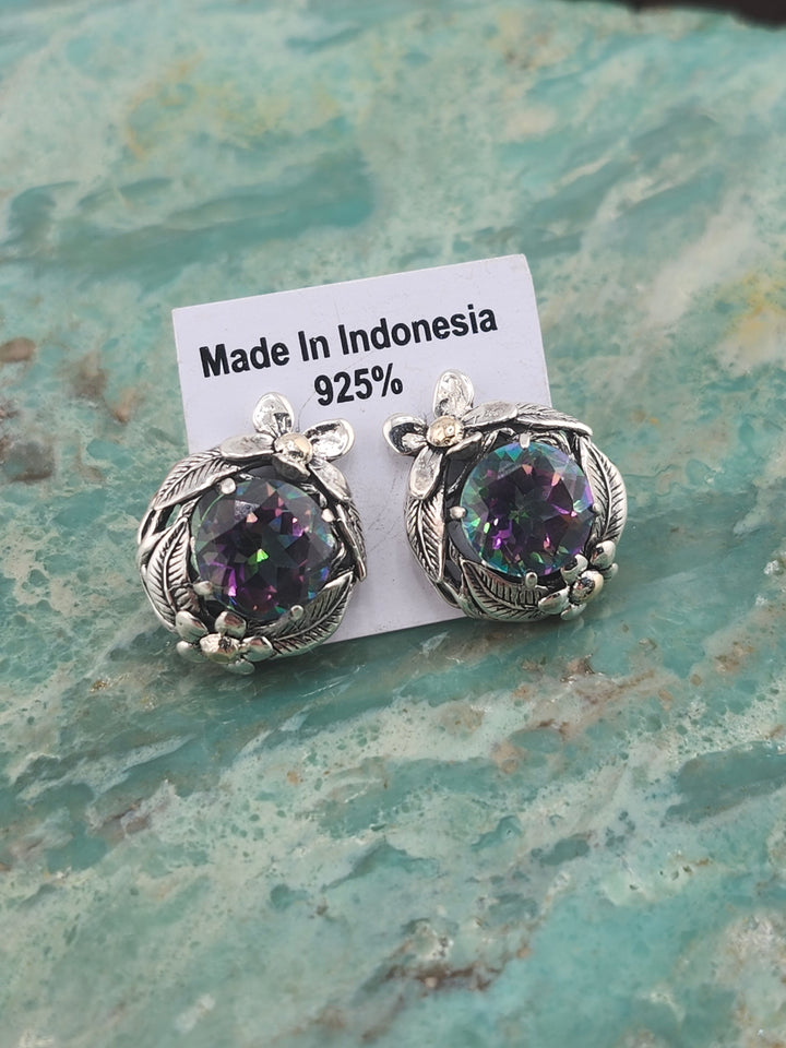 Bali 925 Sterling Silver/18k and Mystic Topaz Stud Earrings