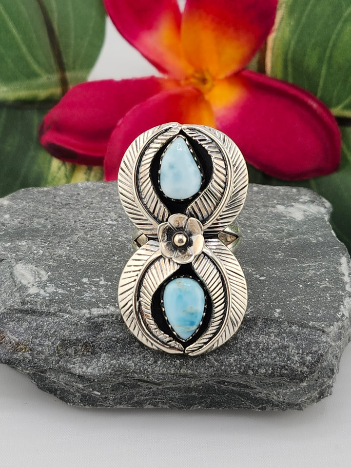 2 Stone Larimar Ring Size 7