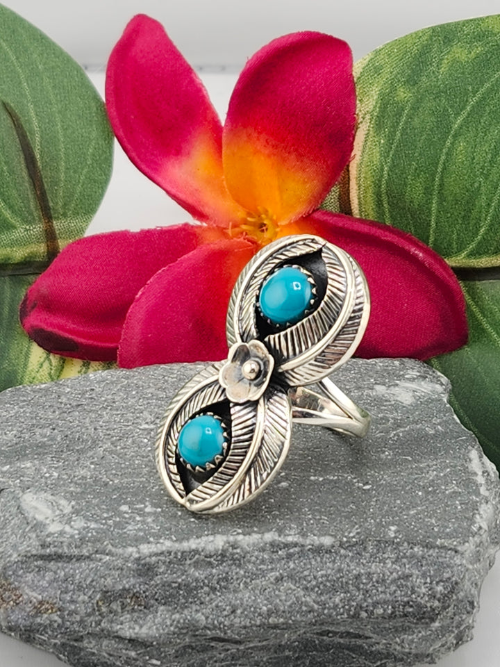 2 Stone Turquoise Ring Size 8