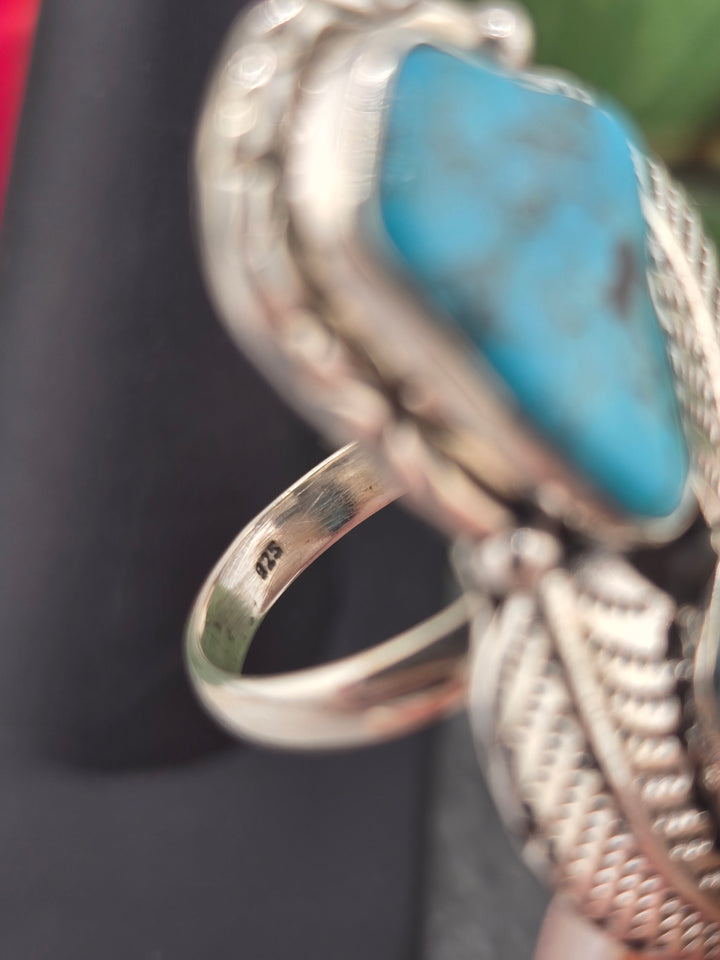 Double stone Kingman Turquoise sterling silver 925 ring size 6