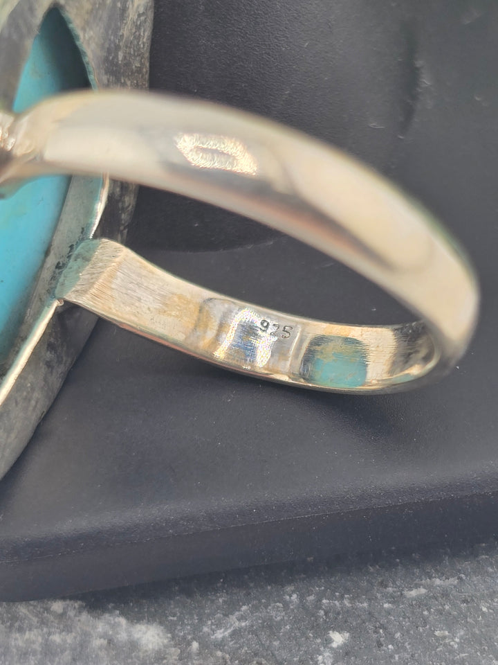 Carved American Turquoise sterling silver 925 ring size 9