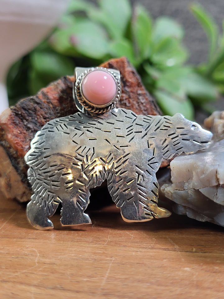 Natural Queen Conch Bear Pendant 925 Sterling Silver