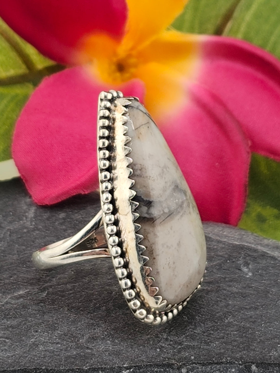 Mushroom Jasper & 925 Sterling Silver Ring Size 8