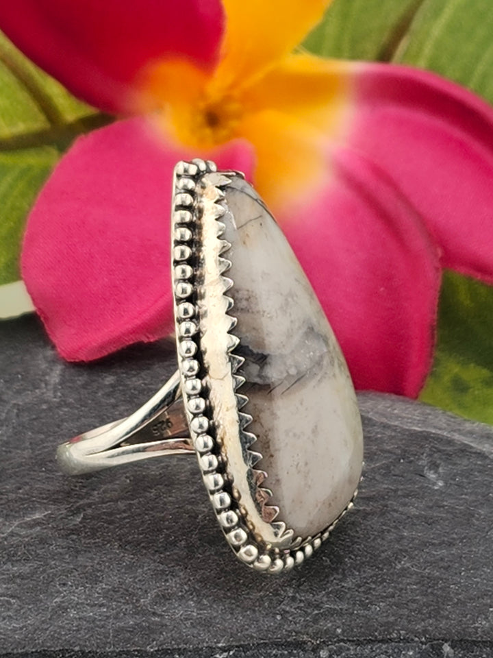 Mushroom Jasper & 925 Sterling Silver Ring Size 8