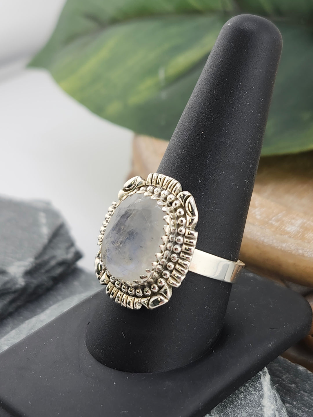 Faceted Moonstone Ring Size 10.5