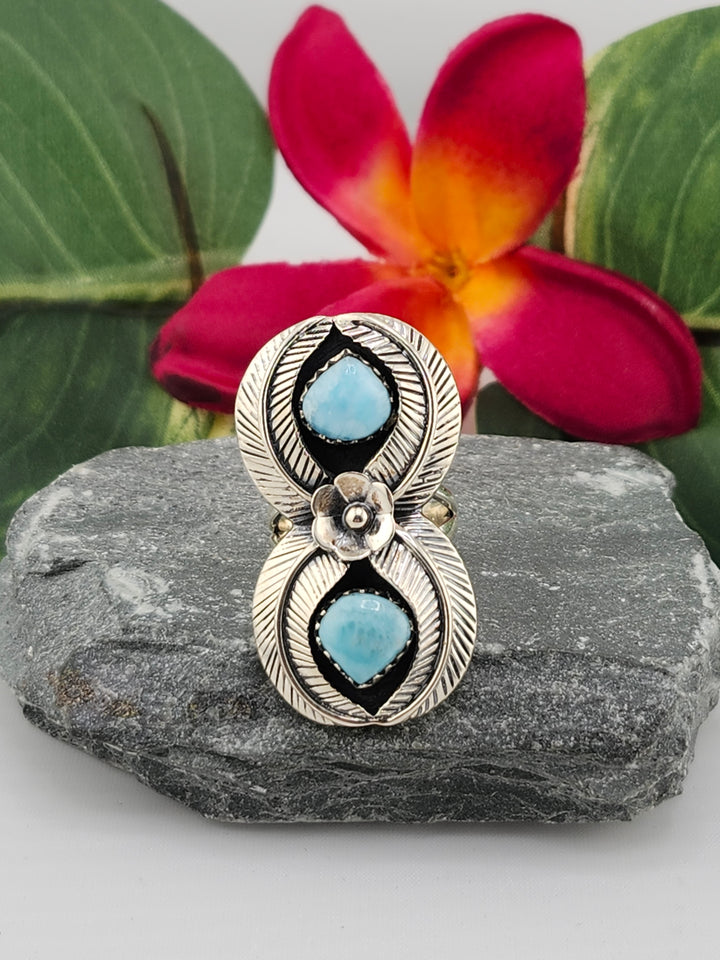 2 Stone Larimar Ring Size 6.25