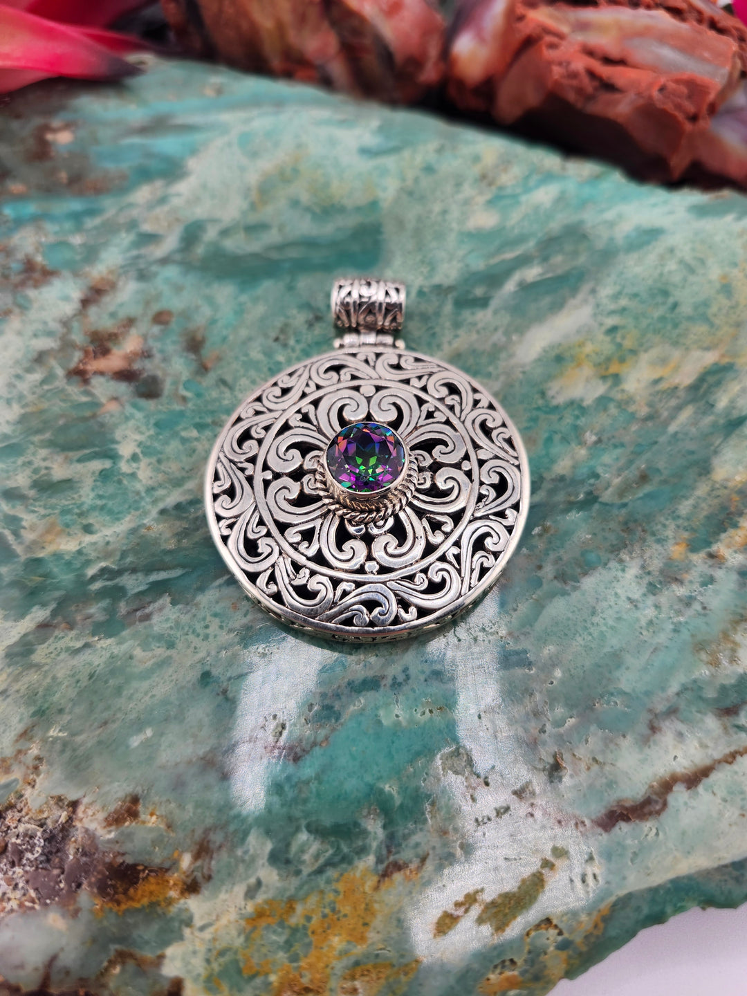 Bali 925 Sterling Silver and Mystic Topaz Pendant