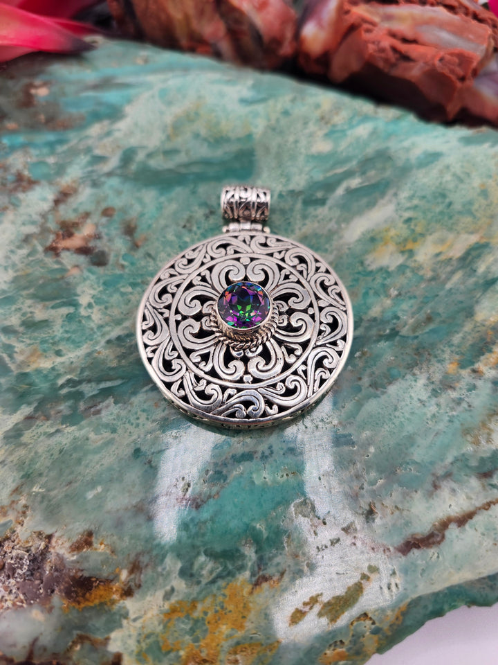 Bali 925 Sterling Silver and Mystic Topaz Pendant