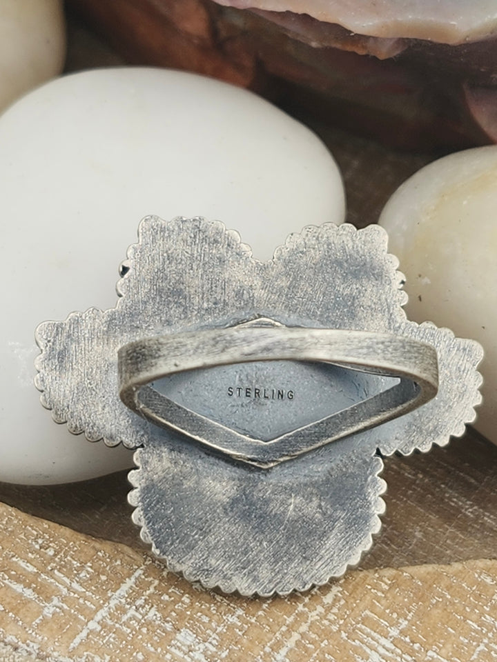 Turquoise with Queen Conch & 925 Sterling Silver Ring Size 10