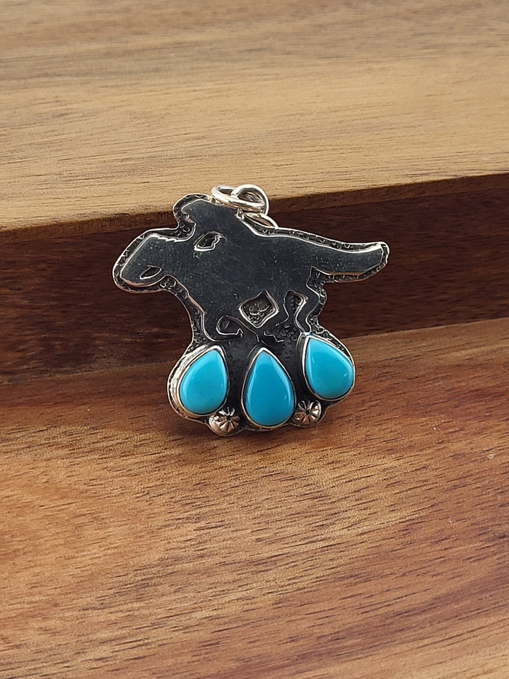 925 Sterling Silver Turquoise Horseback Riding Pendant