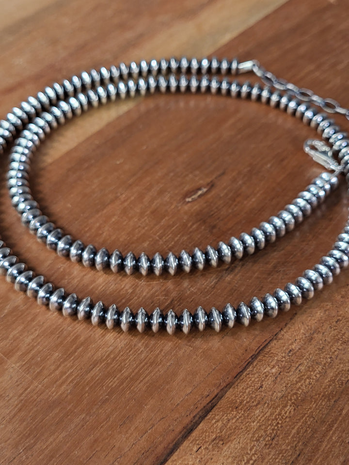 Oxidized Sterling Silver Saucer Bead Necklace 6mm 22"+2" extension
