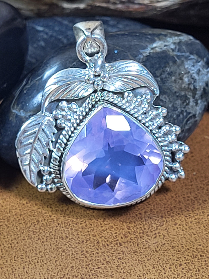 Natural Lavender Quartz 925 Sterling Silver Teardrop Pendant - 1 1/4"