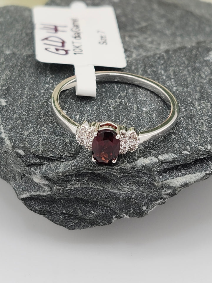 10K White Gold Diamond and Garnet Ring