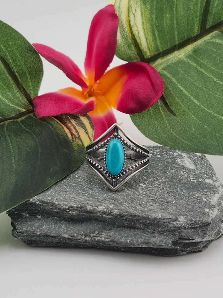 Oxidized Marquee Turquoise Ring Size 8