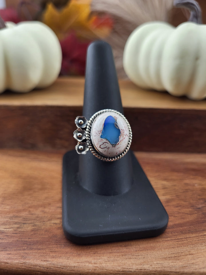 925 Sterling Silver Mexican Matrix Opal in Rhyolite Ring Size 10