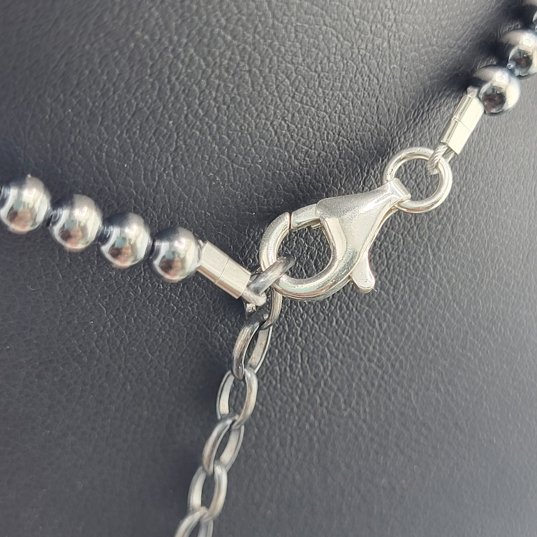 4/6mm 24" + 2" Kingman Turquoise & Oxidized 925 Sterling Silver Bead Necklace