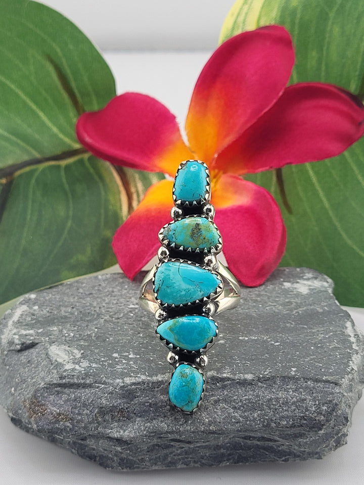 5 Stone Kingman Turquoise Ring Size 8