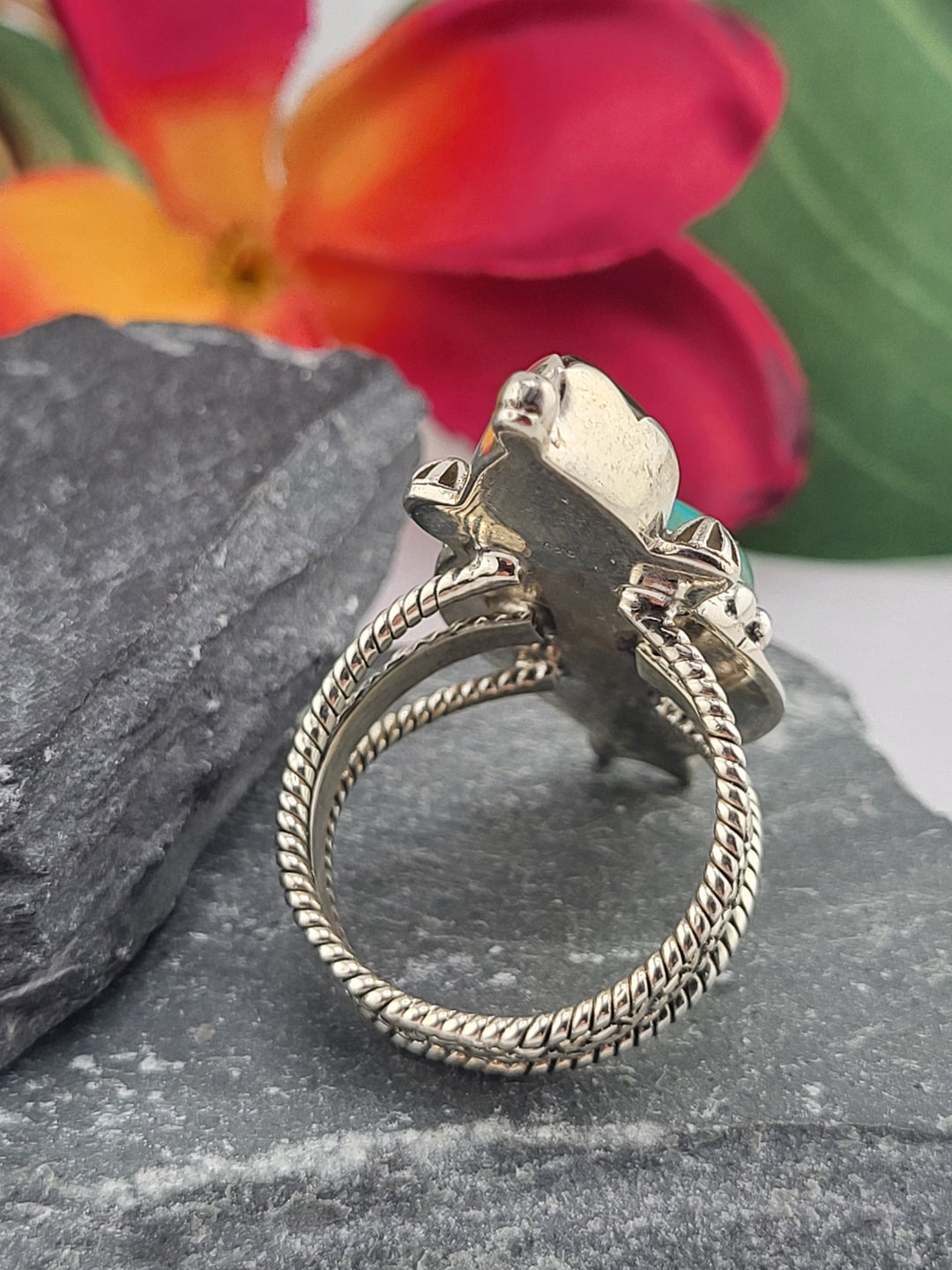 Turquoise & Baltic Amber Ring Size 10
