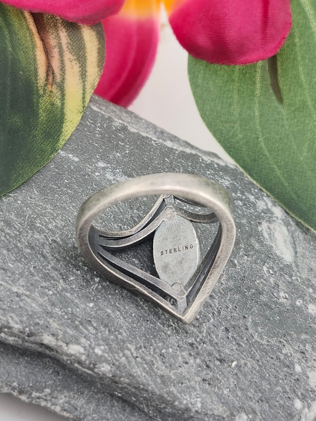 Oxidized Marquee Turquoise Ring Size 8