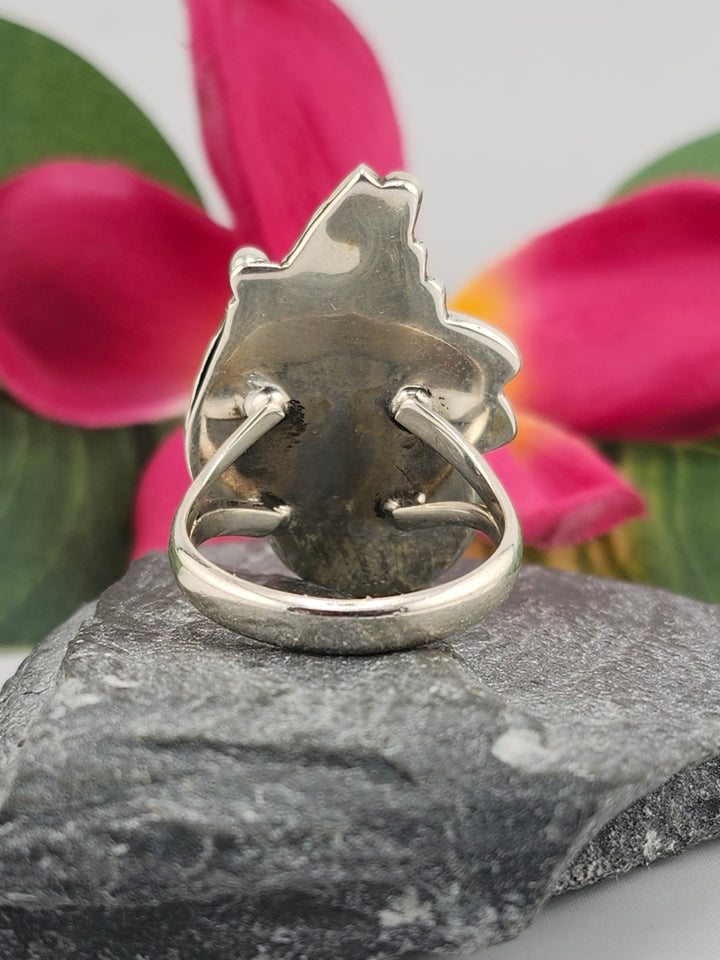 Charoite Teardrop & 925 Sterling Silver Leafs Ring Size 9