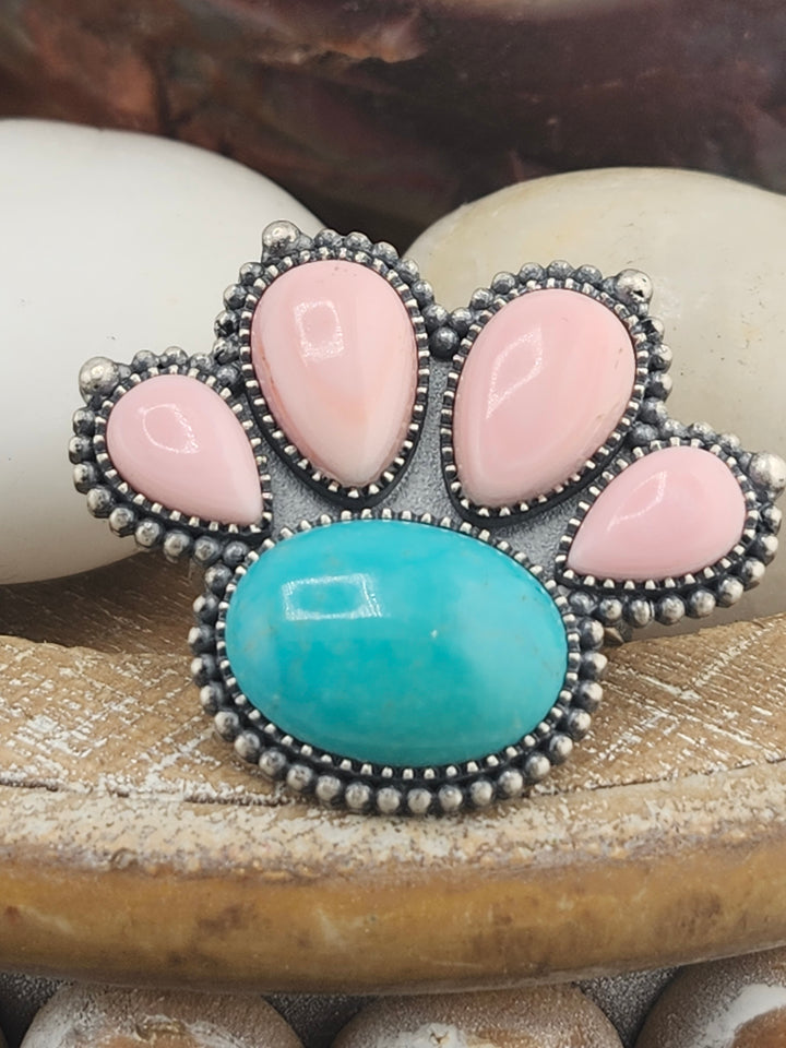 Turquoise with Queen Conch & 925 Sterling Silver Ring Size 10