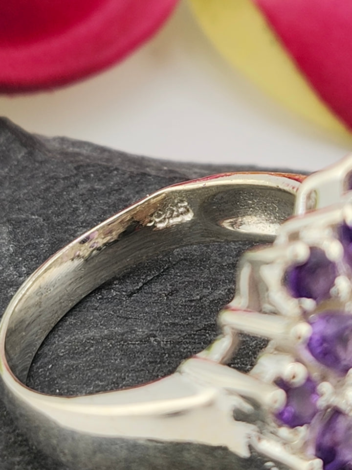 Cluster Amethyst Flower Ring Size 10