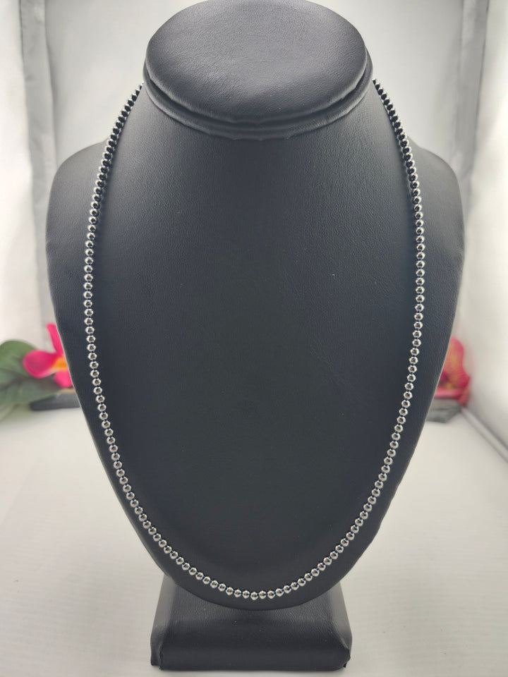 3mm 20"+2" Oxidized 925 Sterling Silver Bead Necklace