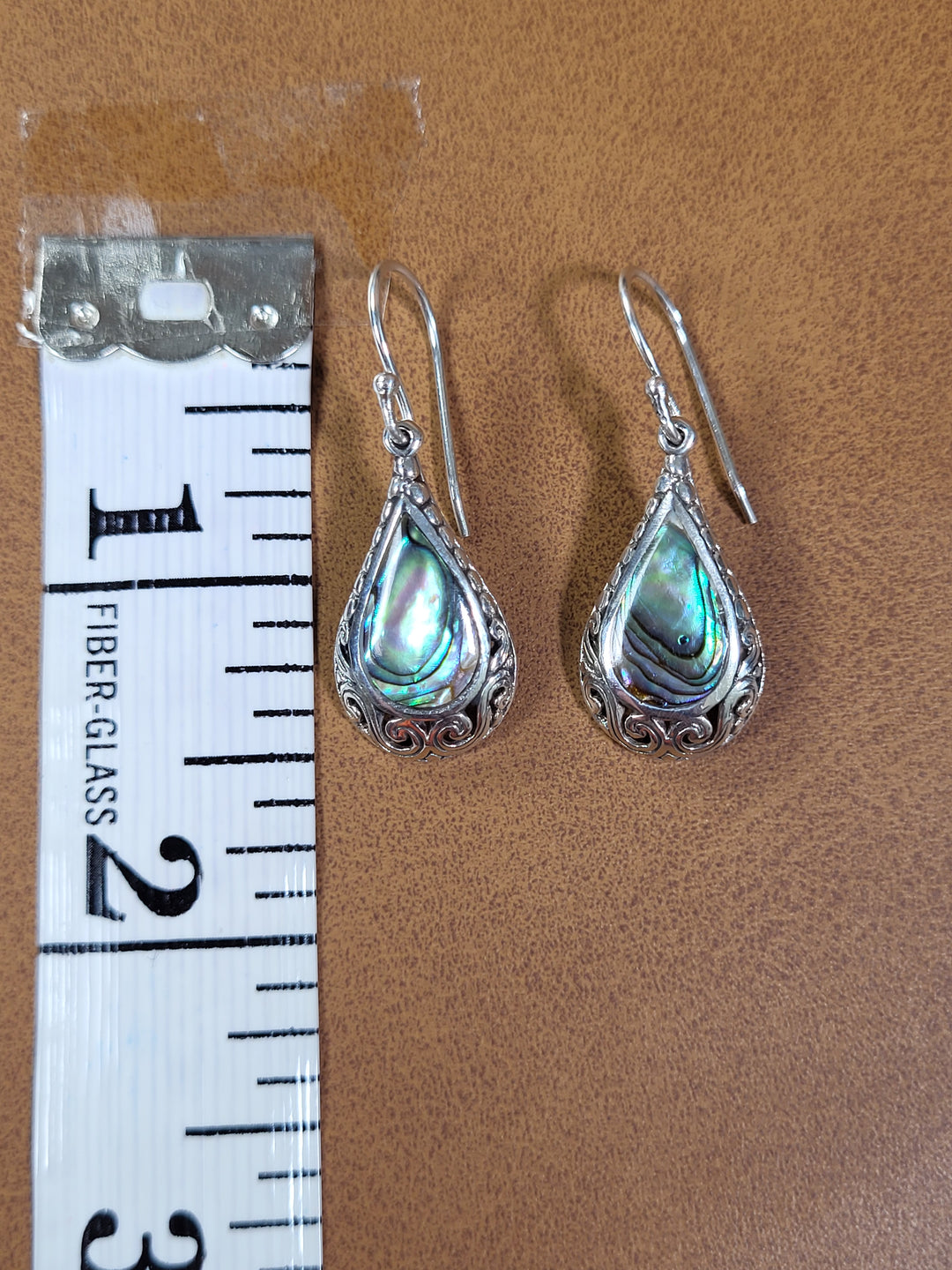 Natural Abalone Shell 925 Sterling Silver Dangles - 1 1/2"