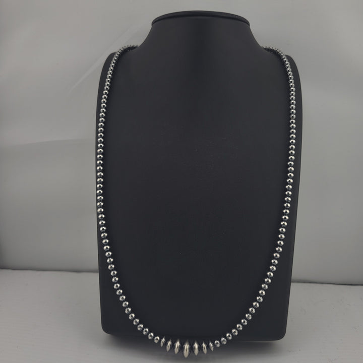 Graduated 4/6/7/8/10mm 24"+2" Oxidized 925 Sterling Silver Bead Necklace