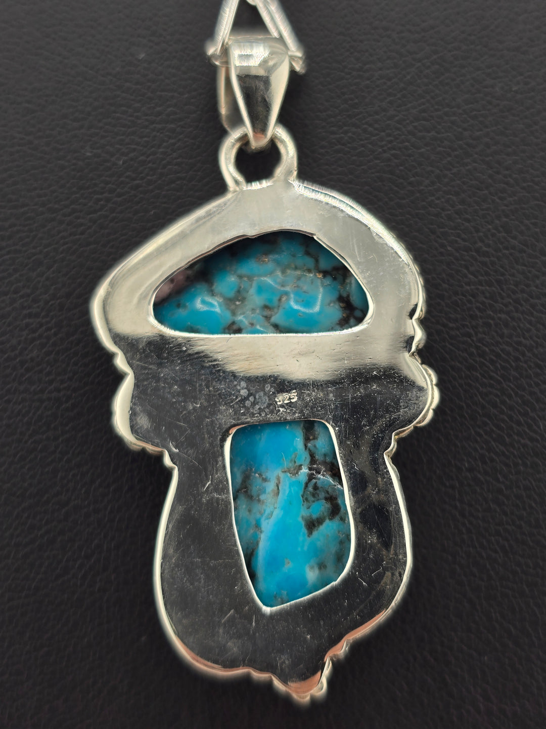 Raw Kingman Turquoise double stone 925 sterling silver pendant w/ 18" 3mm paperclip Chain