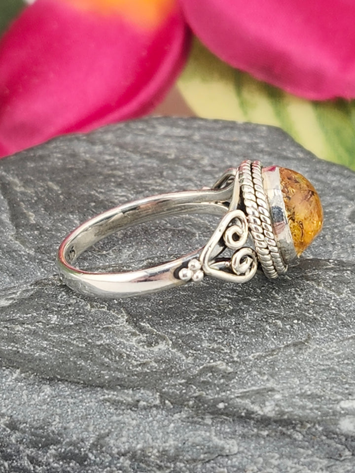 Baltic Amber and 925 Sterling Silver Ring - Size 6