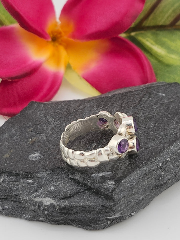 Multistone Amethyst and 925 Sterling Silver Ring