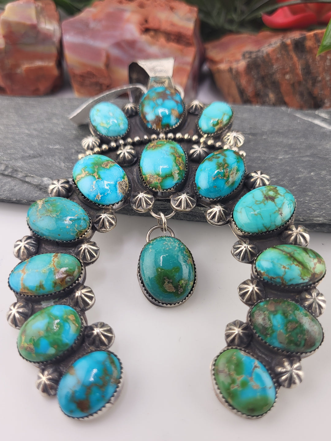 Genuine Navajo 925 Sterling Silver &amp; Sonoran  Gold Turquoise Naja Pendant
