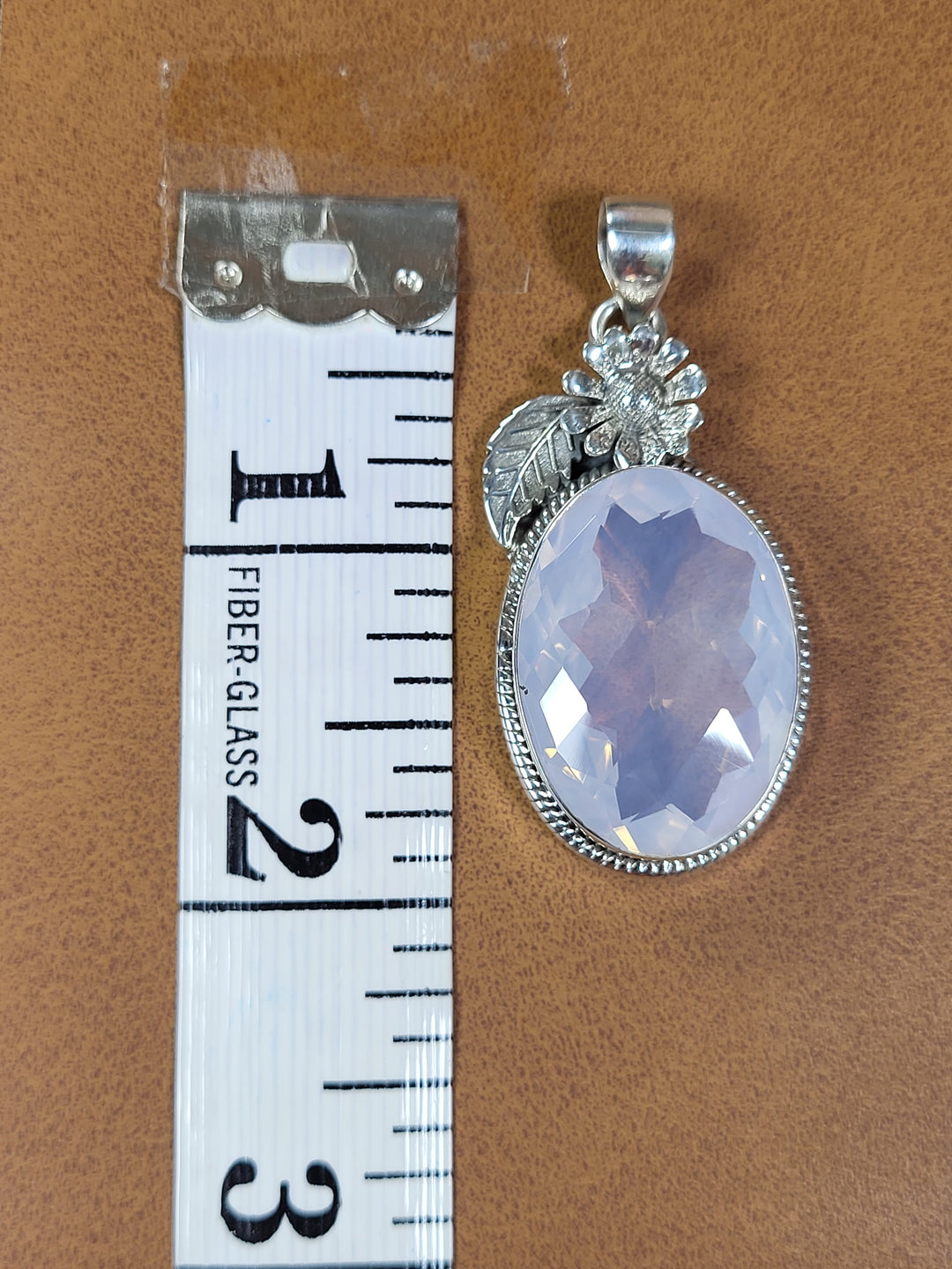 Natural Lavender Quartz 925 Sterling Silver Rose Cut Pendant - 2"