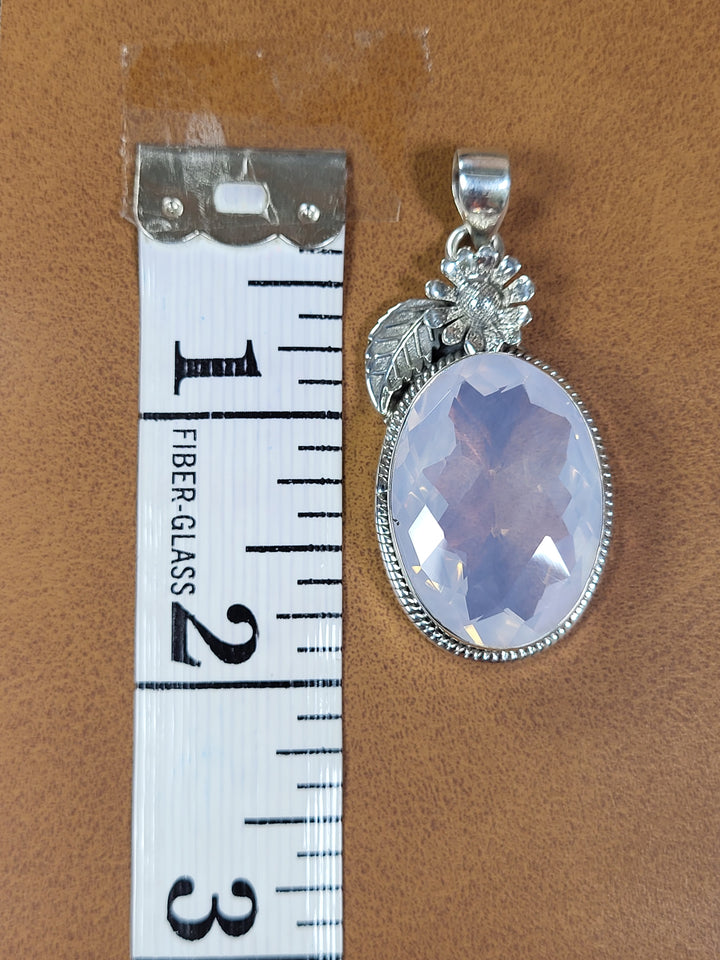 Natural Lavender Quartz 925 Sterling Silver Rose Cut Pendant - 2"