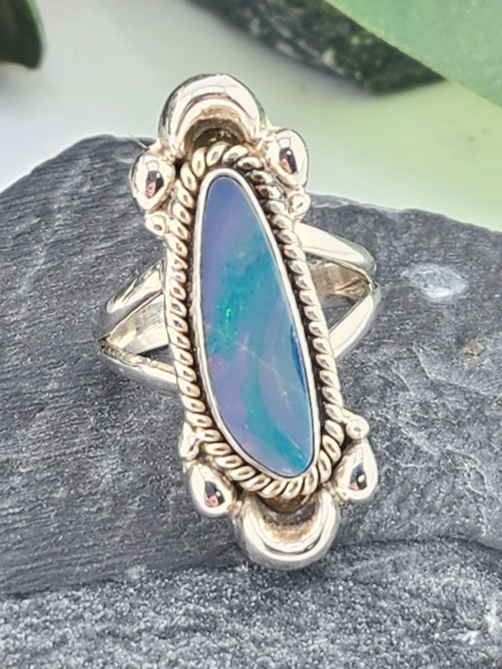 Australian Opal Doublet and 925 Sterling Silver Ring - Size 6
